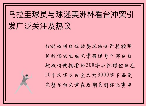 乌拉圭球员与球迷美洲杯看台冲突引发广泛关注及热议